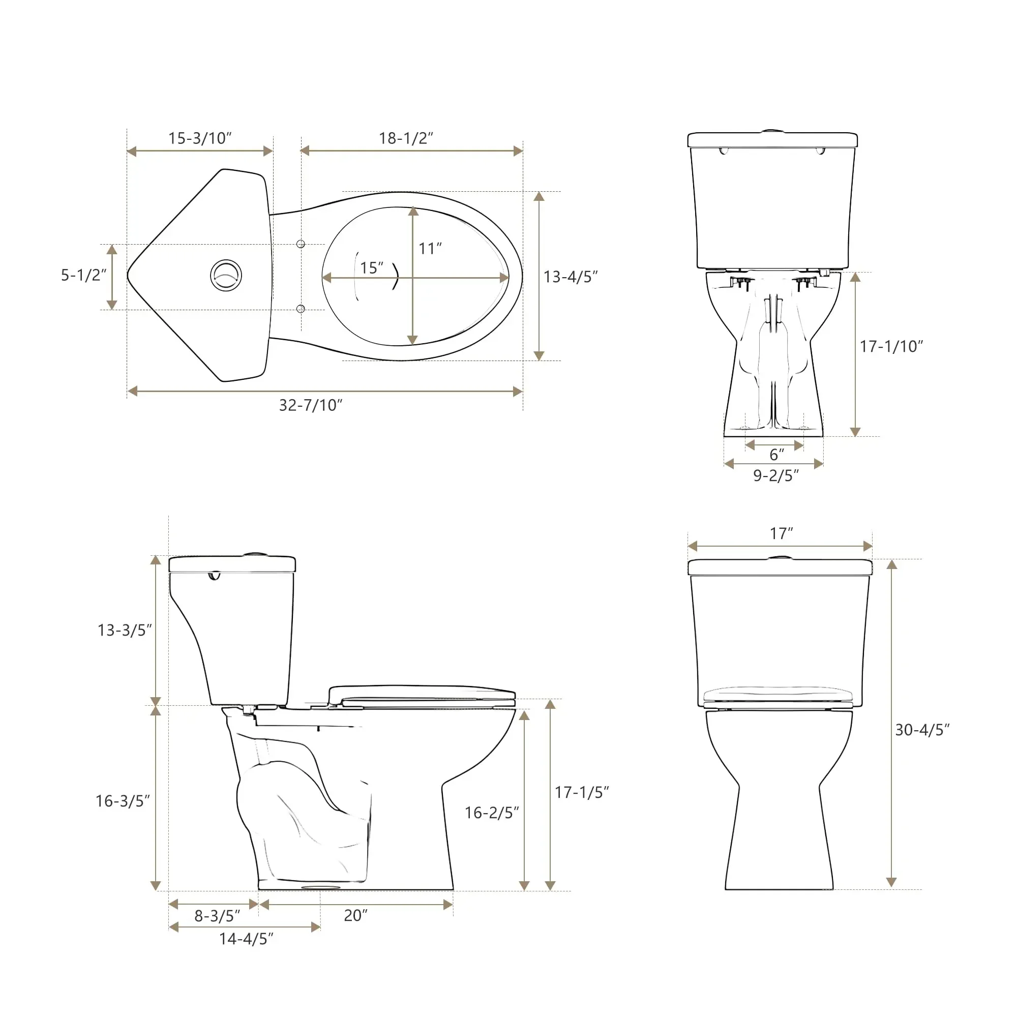 Toilet Elongated, Compact 17.2