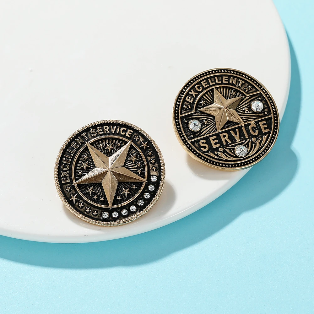Vintage Excellent Service Round Crystal Pins Star Of The Month Outstanding Staff Brooches Badge
