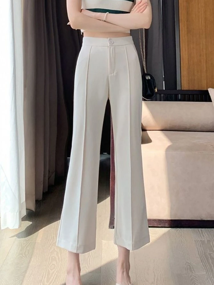 Effen kantoor losse ijszijde damesbroek Koreaanse modetrends 2025, katoen, geheel medium, hoge kwaliteit, vintage Xxl damesbroek