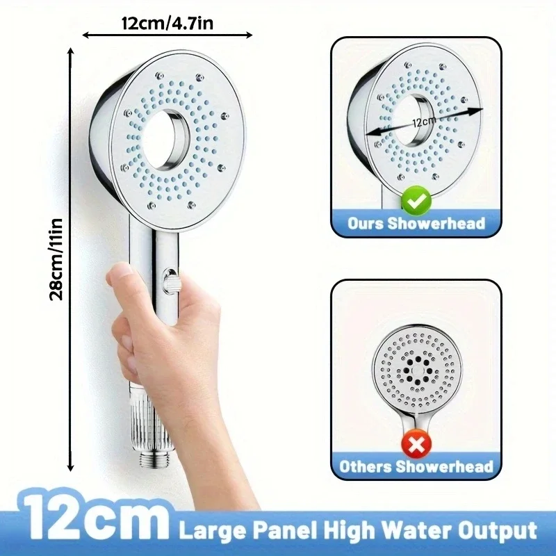 2 Mode 12cm Large Panel Shower Head Round Multi-modes Adjustable Anti-rust Electroplate High Pressure Sprayer Bathroom Accessory