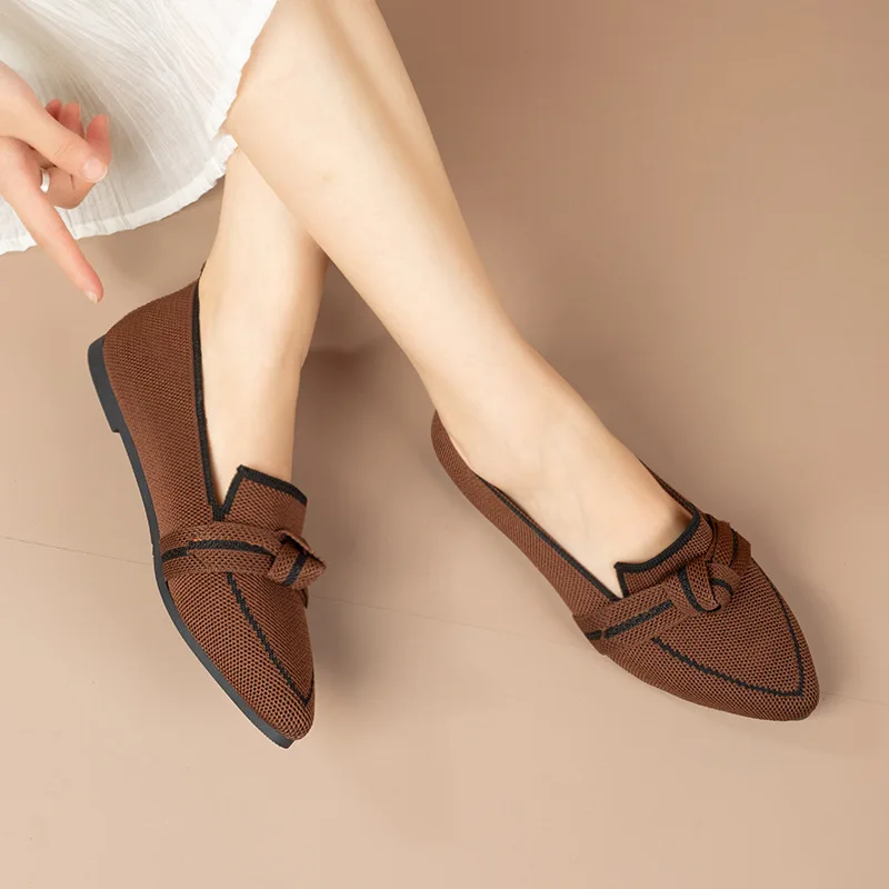 Damen-Flats 2026 Neue Gestrickte Slipper Atmungsaktive Bequeme Einfarbige Schuhe Lässige Spitzzehen-Wanderschuhe Sneakers für Damen – Detail 15