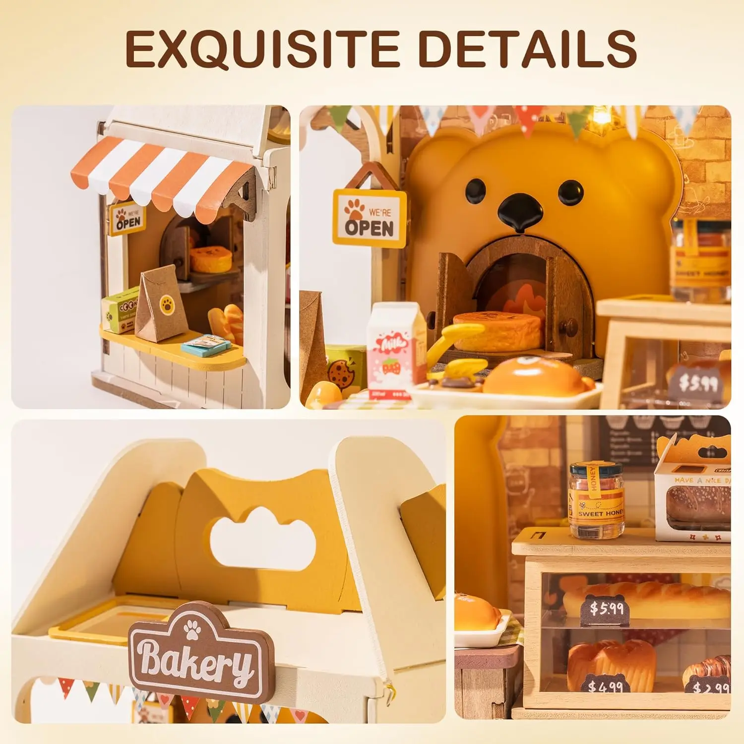 Robotime Food Box Shop Rolife Miniature Doll House DIY Miniature House Kit Diorama House Building Set with LED Room