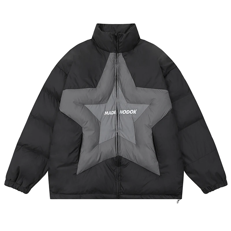 Star Patchwork Letter Embroidery Cotton Padded Puffer Parkas Jackets Streetwear Hip Hop Winter Casual Punk Rock Parkas Hipster