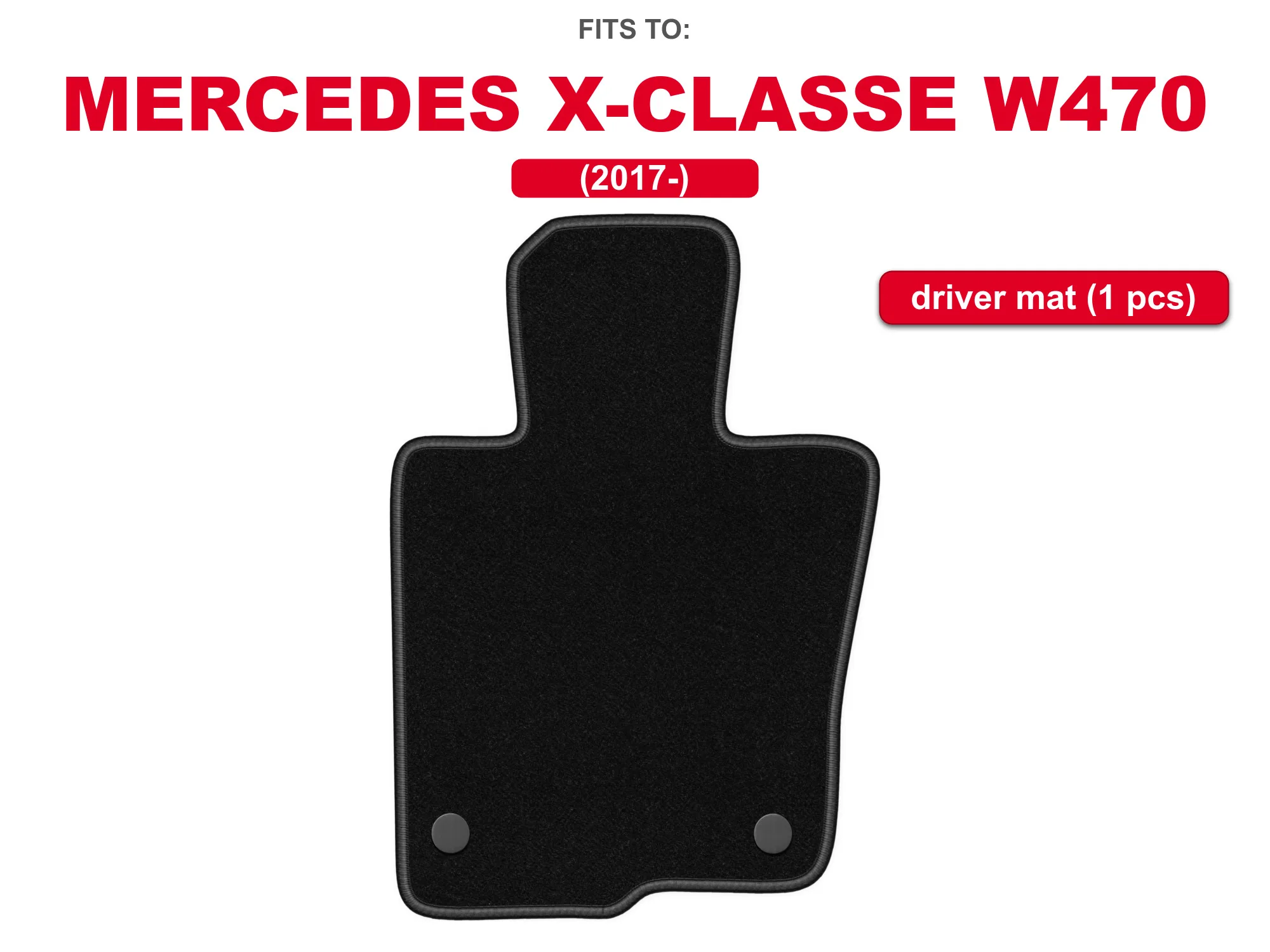 Bestuurdersmat Velours Zwart Voor: Mercedes X-Classe W470 2017- Pick-up Auto Vloermat 1 Stuk voor het voetgedeelte van de bestuurder, op maat gemaakt