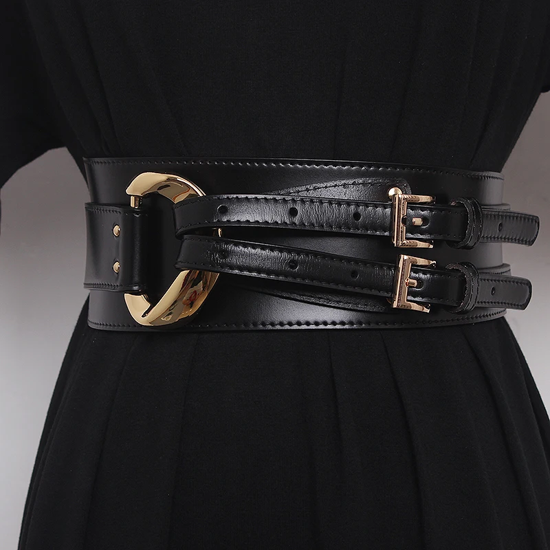 Fashion Wide Cowskin Cummerbund Women\'s Cummerbunds Knot Real Leather Waistbands For Dress Decorate Waist Belt Coat Accessorie