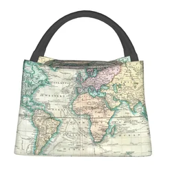 Earth Map Lunch Bag Vintage Map of The World Fun Lunch Box Picnic Portable Insulated Tote Food Bags Oxford Custom Cooler Bag