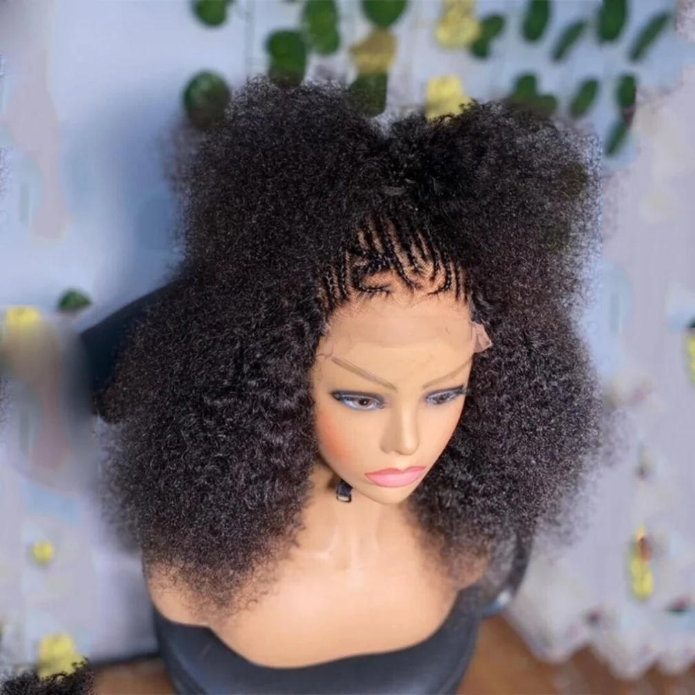 วิกผมหน้าผากลูกไม้แบบหยิกฟูสีดำ ขนาด 26 นิ้ว ความหนาแน่น 180 สำหรับผู้หญิง พร้อมผมเบบี้แฮร์ ทำจากเส้นใยสังเคราะห์ แสกกลาง สำหรับสวมใส่ทุกวัน