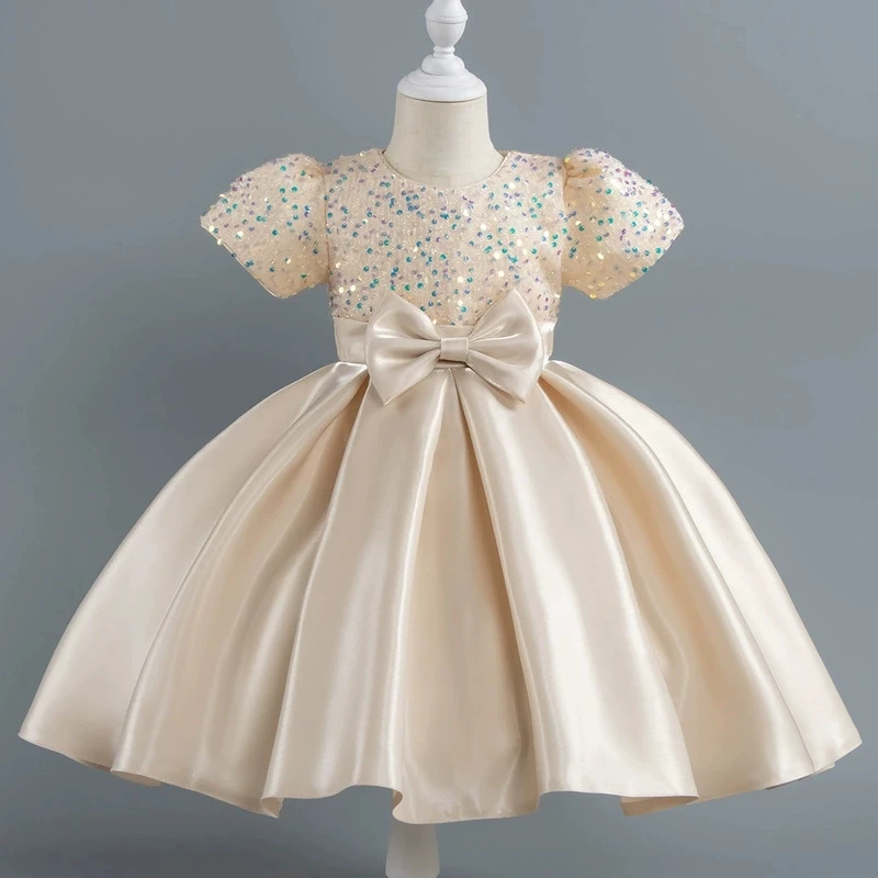 Fashion Girls Sequin Dress Short Sleeve Lace Mesh Kids Dresses for Girls Summer Girls Children Party Dresses 2-10 Years