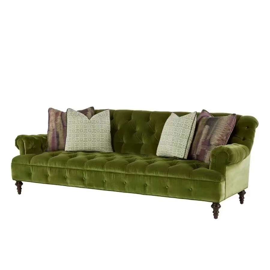 

French pastoral retro large apartment living room high back three-person fabric sofa simple American pull-up club hotel