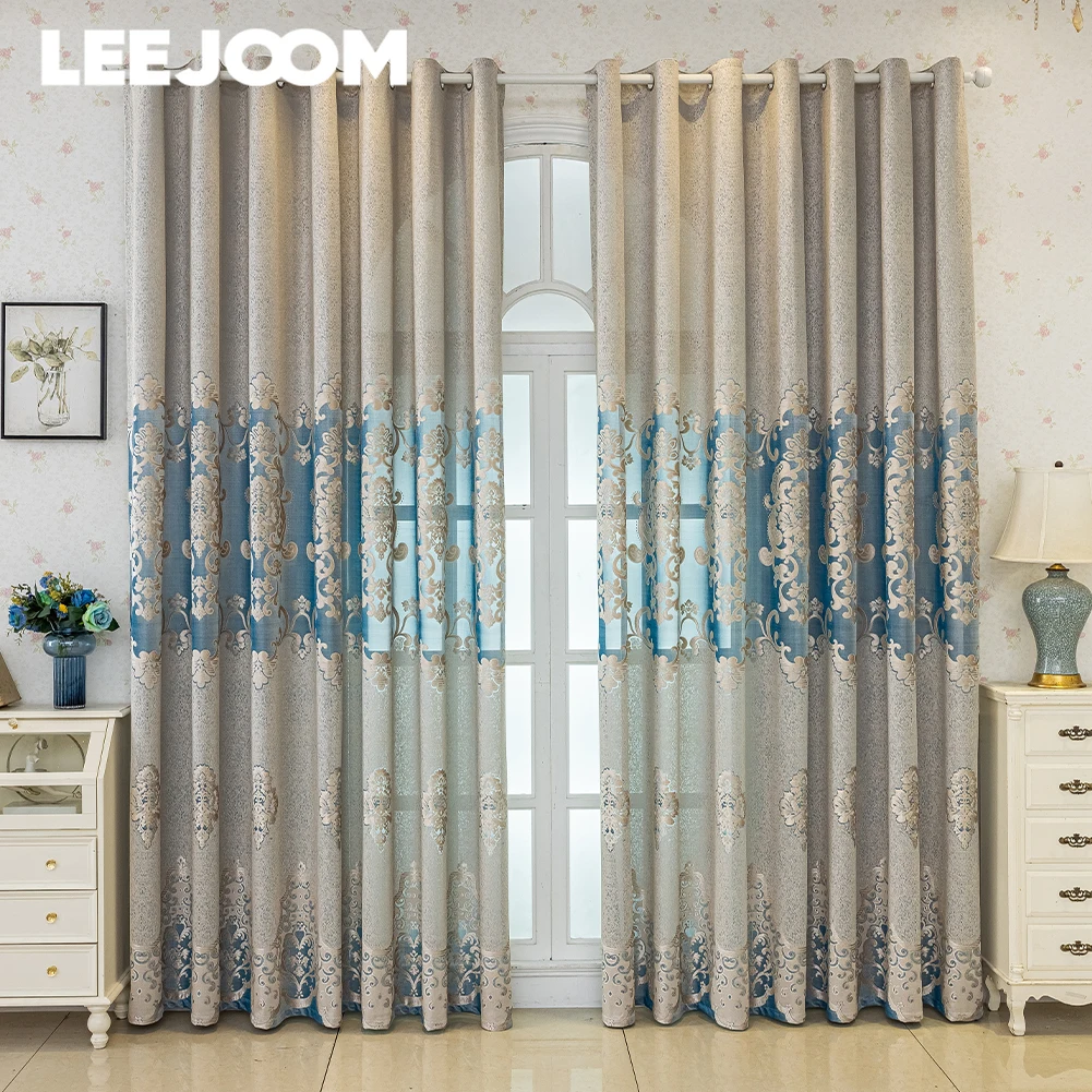 LEEJOOM Jacquard European Hollow-out Window Screen Tulle Curtains for Living Room Bedroom Balcony Drapes 1PC