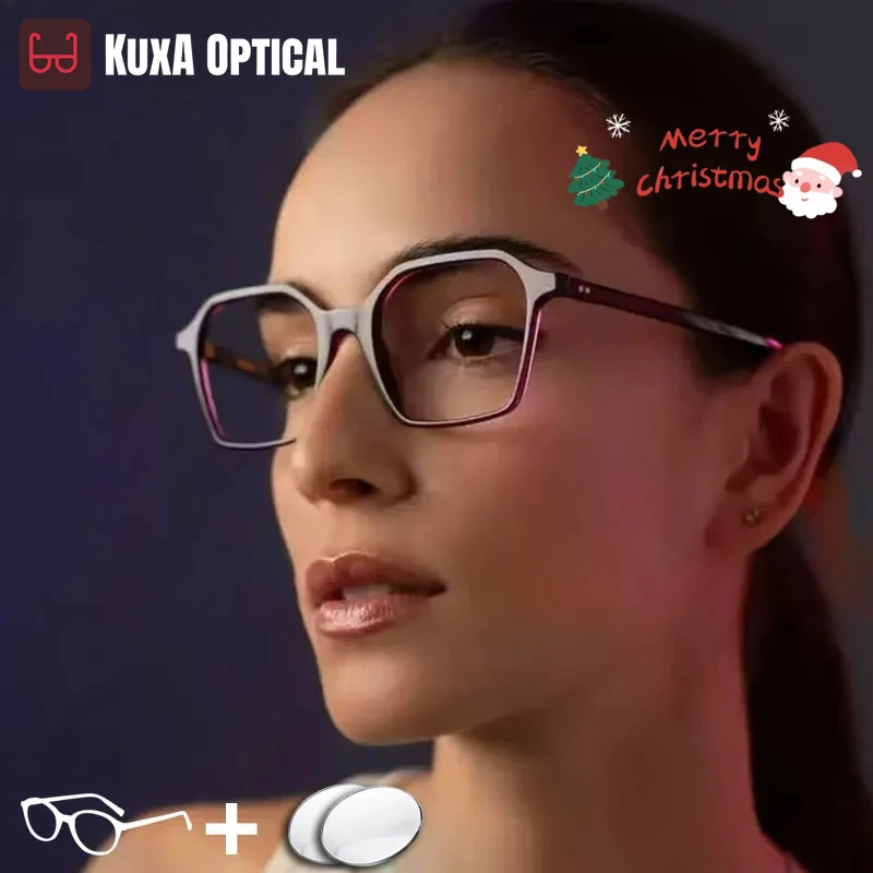 

KUXA Polygon Prescription Glasses Myopia Hyperopia Customized Progressive Recipe Lenses Eyeglasses TR90 Computer Anti Blue Light