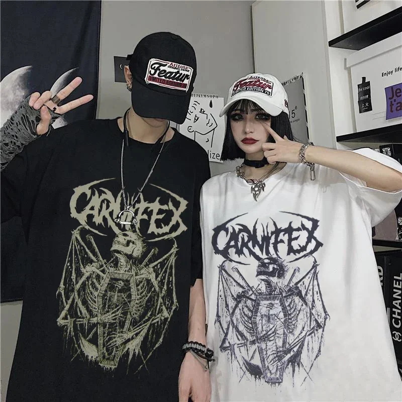 Goth Tee Aesthetic Men T-shirt Punk Dark Grunge Loose Streetwear Gothic Y2K Tops Oversized T-shirt Harajuku Clothes