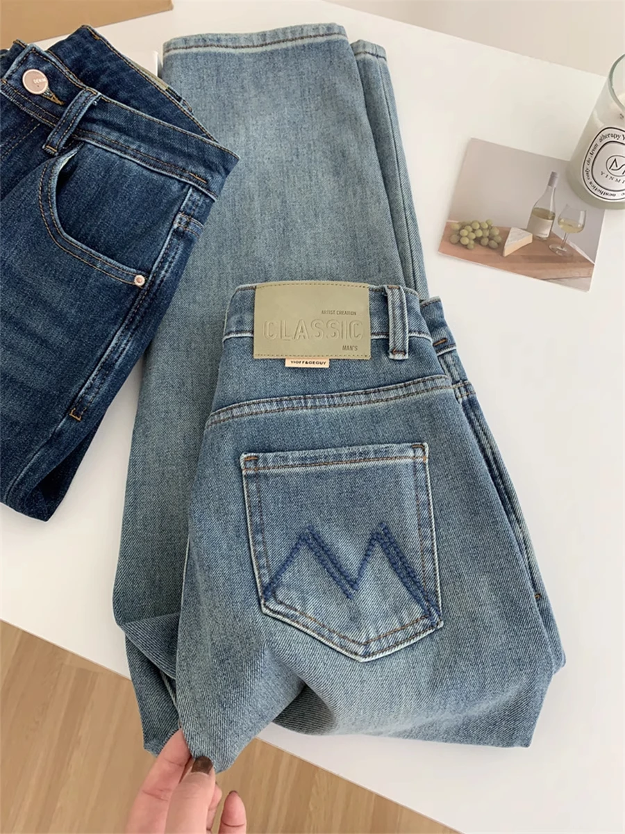 

High Waist Slimming Loose Fit Straight Leg Denim Jeans Women's Spring Autumn New Style plus Size Nine-Tenths Length Smoking P...