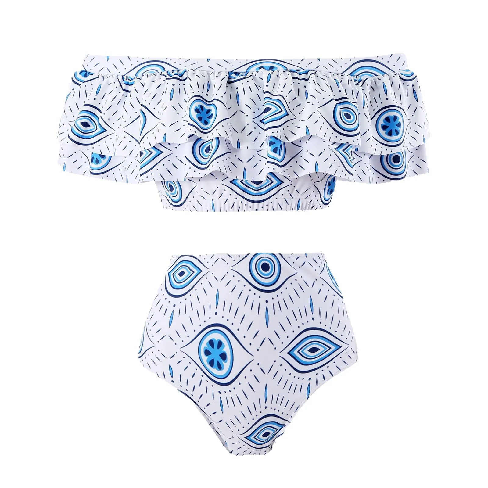 2025 جديد مثير بيكيني زي سباحة من قطعتين شبكة تنورة مستديرة كلمة واحدة الكتف موضة ملابس السباحة الشاطئ جمع غطاء البطن المحافظ