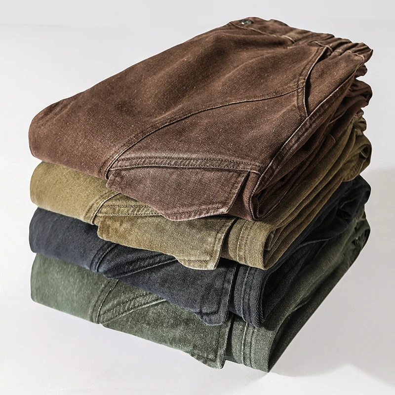 2026 New Men American Street Cargo Pants Elastic Waist Multi Cargo Pockets Loose Straight Plus Size Multi‑Color Casual Pants