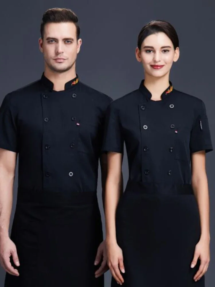 Camisa de uniforme de Chef para hombre y mujer, ropa de trabajo de manga corta para servicio de comida, restaurante, cocina, cantina, Hotel