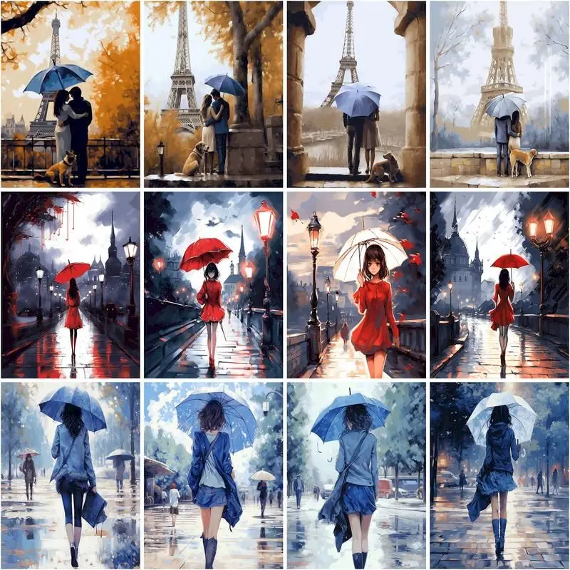 

CHENISTORY Picture By Number With Frame Umbrella Girl Kits For Adults Kids Handpainted Painting By Number Figure Home Decoration