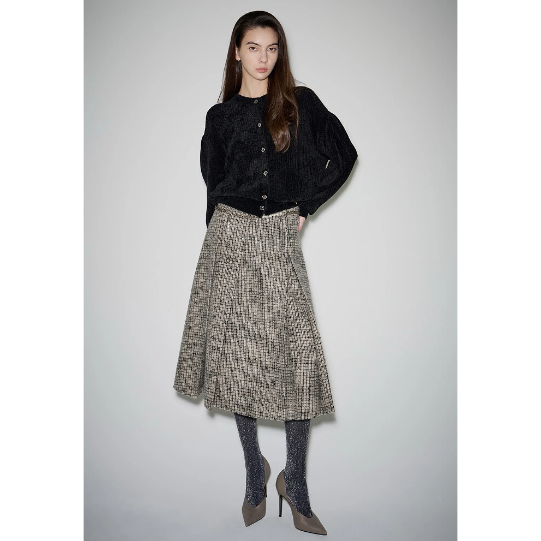 

Lemon Cheese LAN25 Winter Knitted Velvet Wool Open Cardigan round Ne Pleated Ele Sle Women's Faion Commute Wind