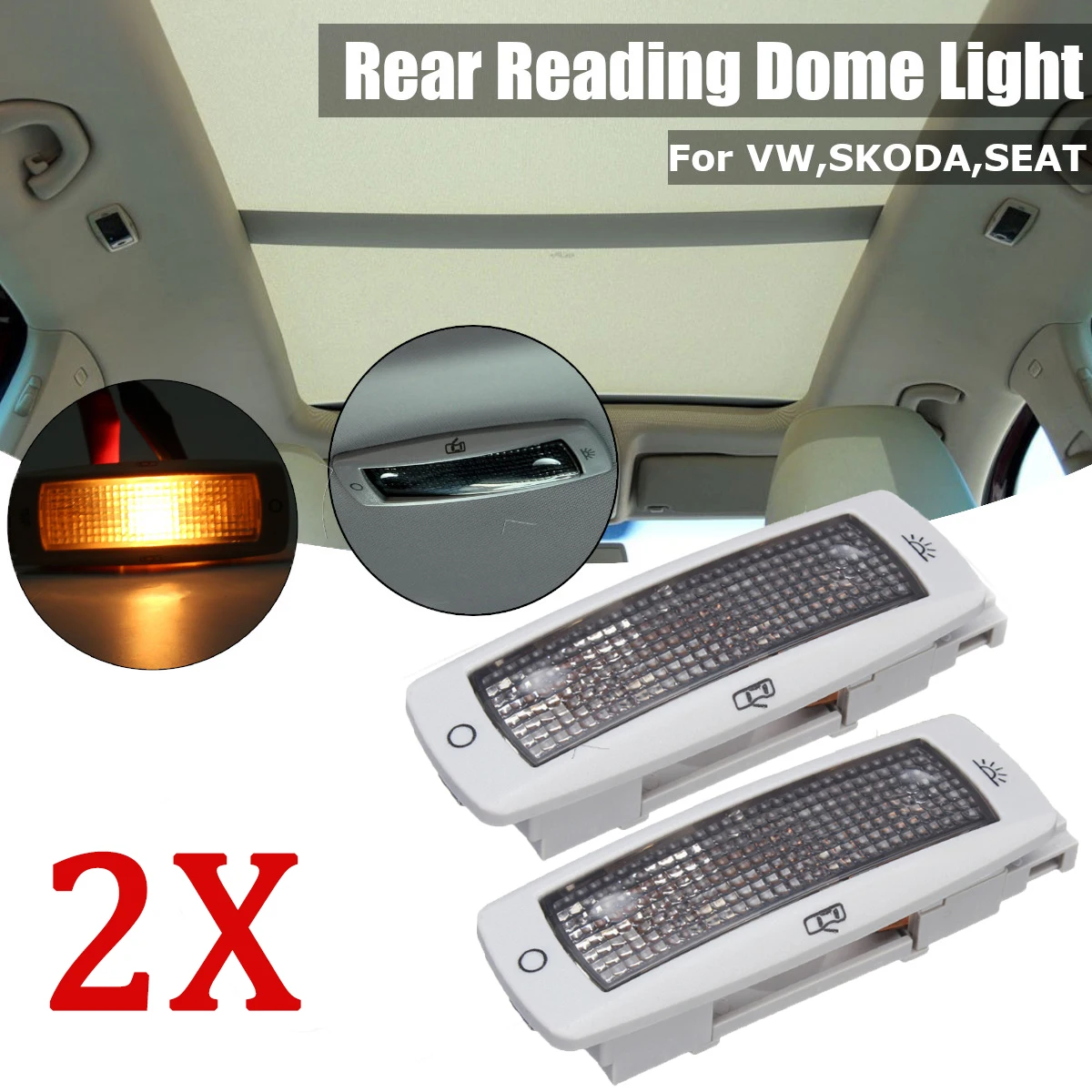 

2Pcs Car Rear Reading Map Dome Light Ceiling Lamp For VW Golf Passat Tiguan For Skoda Fabia Superb For Seat Leon 3B0947291