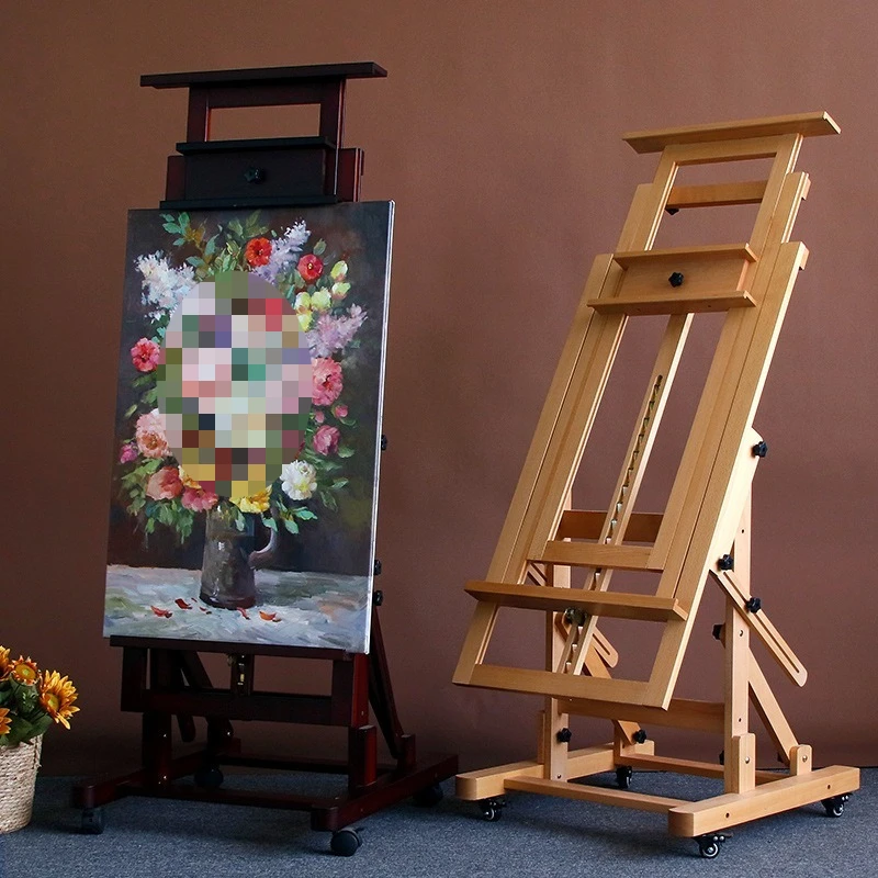 Beechwood Floor Standing Artist Easel Heavy Duty Adjustable Frame, Studio Holder for Canvas Scroll and Art Works Exhibition