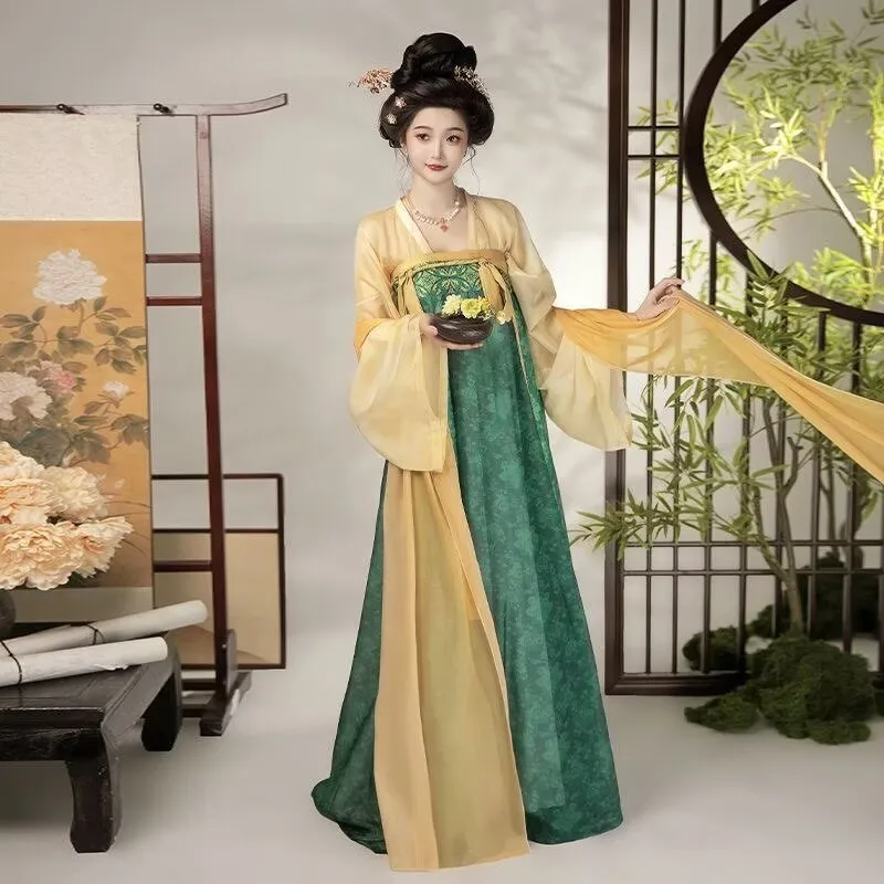 

Hanfu Dress Women Chinese Vintage Printed Yellow&Green Hanfu Dress Female Halloween Cosplay Costume Tang Dynasty Hanfu Dress