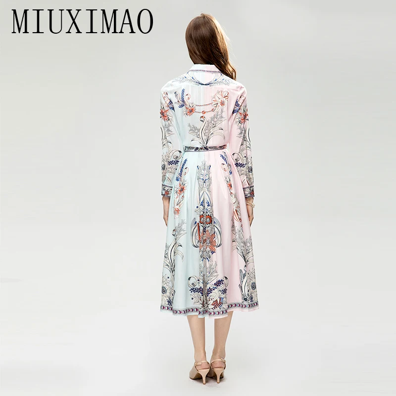 MIUXIMAO 2023 High Quality Spring&Summer Elegant Set Long Sleeve Lapel Print Shirt+Skirt Fashion Two-piece Set Women Vestides