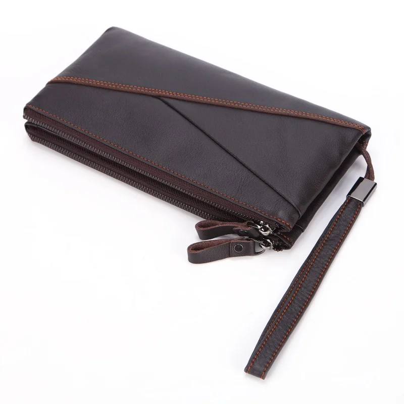 Brand Men's Wallet Business Vintage Cow Leather Women Wallet Long Leather Handbag Wallet For Man And Woman Oil Wax Zipper Bag