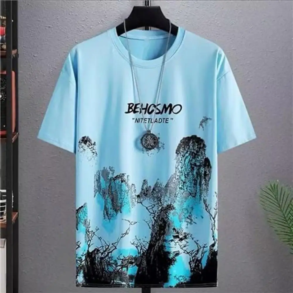 

Мужской повседневный костюм из двух предметов, футболка с круглым вырезом и короткими рукавами, свободные шорты с принтом, летняя одежда