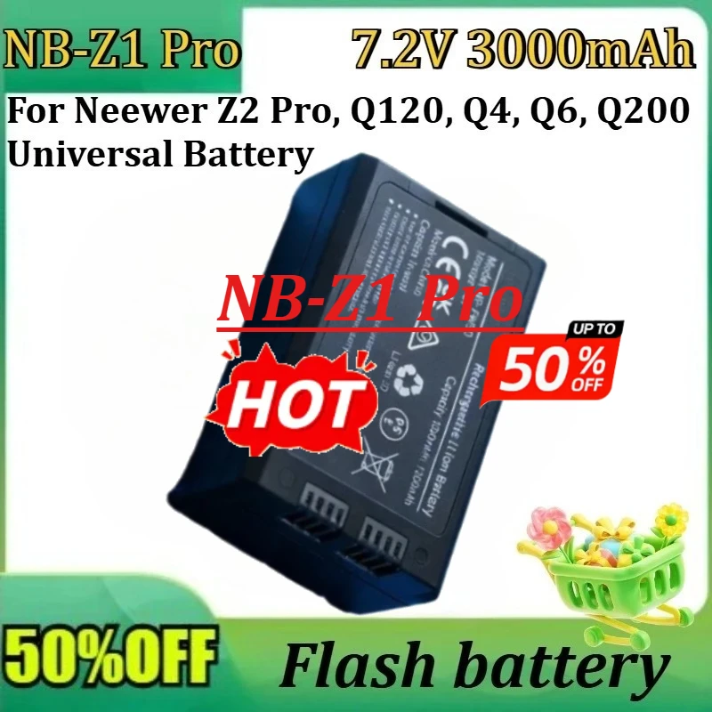 

For Neewer Z2 Pro, Q120, Q4, Q6, Q200 7.2V 3000mAh High-Capacity Universal Battery New NB-Z1 Pro Replacement Flash Battery
