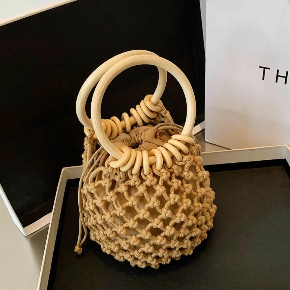 Portable Weaving Straw Woven Handbag Elegant Handmade Bucket Tote Bag Korean Style Niche Design Woven Beach Bag Vacation