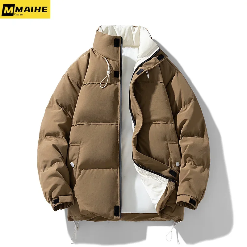 Winter New Men's Jacket Outdoor Solid Color Retro Style Thick Down Cotton Jacket Korean Edition High Neck Windproof Skiing Coat