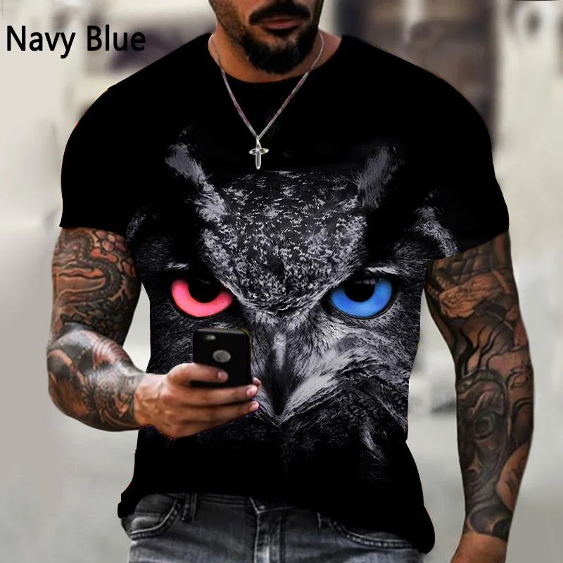 Owl 3d T-shirt Animal Print Men\'s T-shirt Harajuku Street Clothing Casual Short Sleeved Crewneck Summer Shirt Top