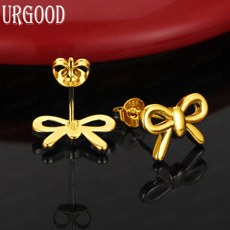 

Стерлингового Серебра 925 пробы, золото 18 карат, очаровательные серьги с бантом для женщин, вечерние, помолвочные, свадебные, модные ювелирные изделия, подарок