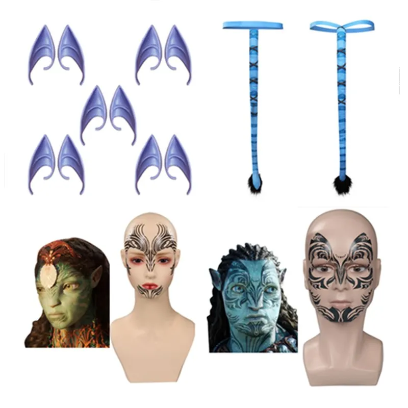 Avatar Masker Neytiri Jake Sully Cosplay Staart Tattoo Sticker Vrouwen Mannen Roleplay Kostuum Accessoires Halloween Carnaval Props