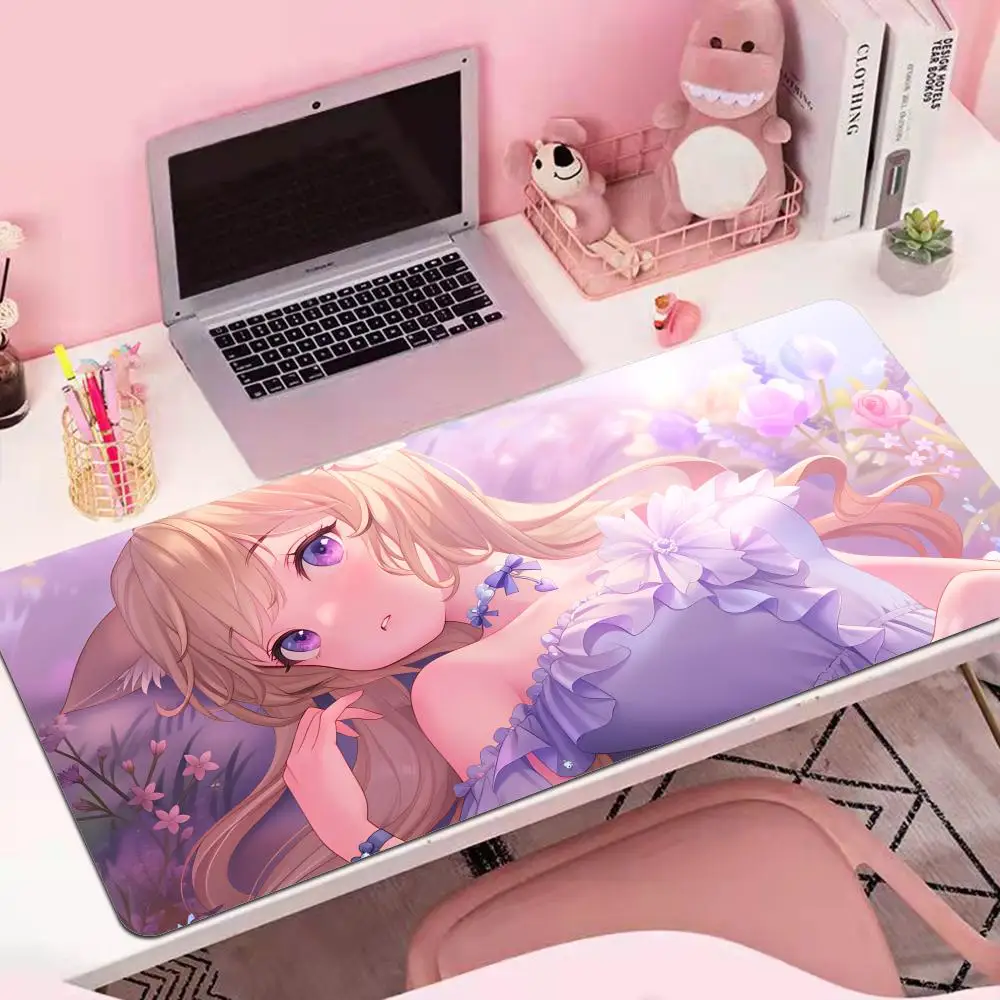 

HYBXAXC Cute Anime Girl Large Mouse Pad Kawaii Computer Mousepad Rubber Mouse Mat 900x400mm Locking Edge Keyboard Pad Desk Mat