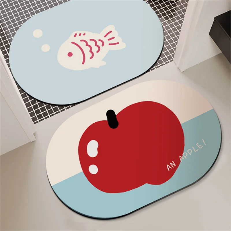 Korean Style Small Fish 40x60CM Bathroom Floor Mat Absorbent Soft Diatomaceous Earth Carpet Non-Slip Dirt Resistant Foot Cover