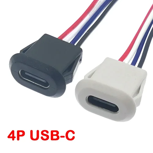 Conector USB tipo C de 2 pines y 4 pines, conector hembra con hebilla de tarjeta, puerto de carga de alta corriente 3A, enchufe de cargador de USB-C 2P 4P