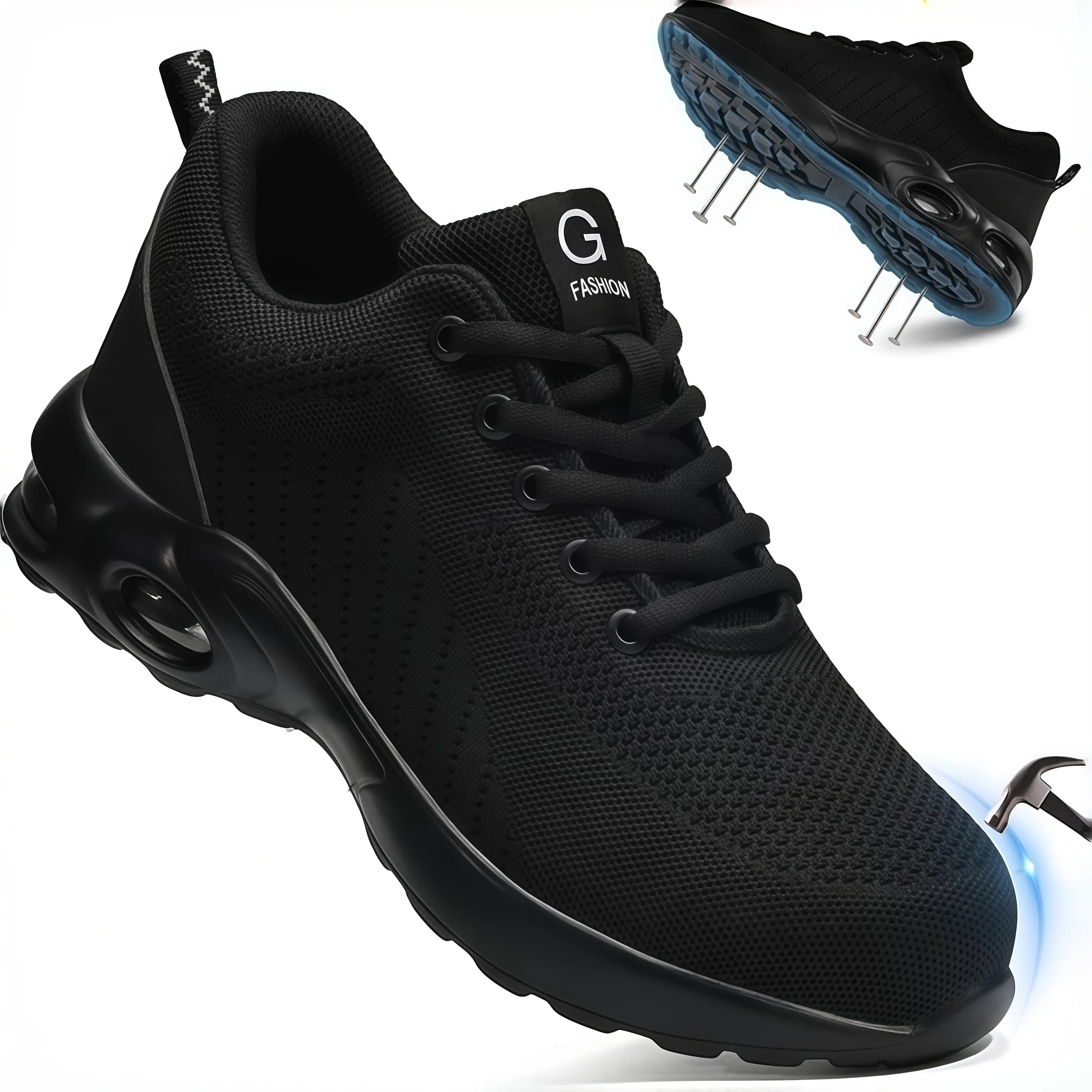 Fashionable Men's Safety Sneakers Men's Work Boots Impact Resistant Anti Piercing Lightweight Wear Resistant Men's Footwear
