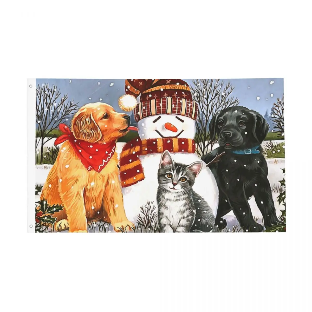 Dog Cat Snowman Flag Outdoor Banner 2 Grommets Merry Christmas New Year Decoration Fade Proof 60x90 90x150cm Flags