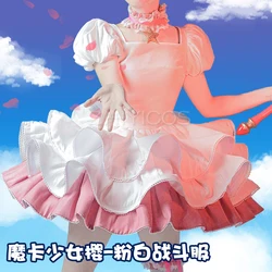 IN STOCK Anime Cardcaptor Sakura Kinomoto Sakura Cosplay Costume Princess White Pink Dress Outfit Halloween Costumes for Women