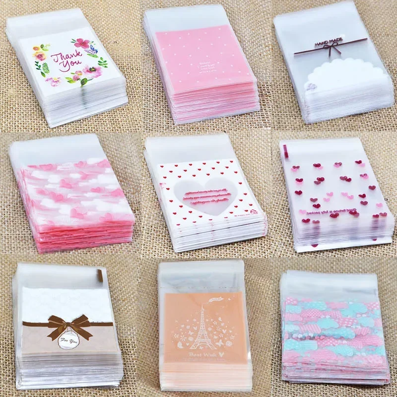 100pcs/lot 7x7cm transparent self-adhesive food bag, cookies, candies, OPP wedding, birthday party, DIY gift packaging bag