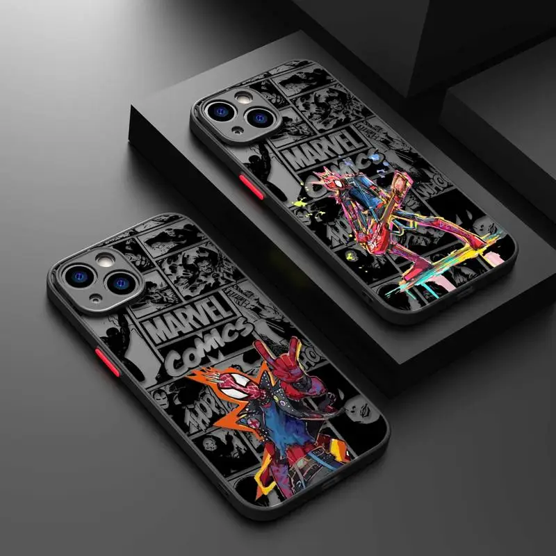 Marvel Rock Punk Spider Man Matte Case For iPhone 15 11 14 13 Pro Max 12 MINI XR X XS 8 7 6 Plus Shockproof Cover Phone Funda