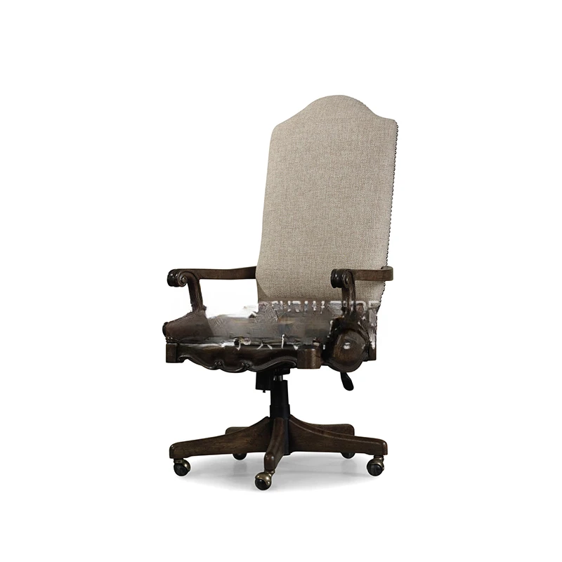 Custom-made American country study leather desk and chair lifting office chair carved retro old computer chair swivel