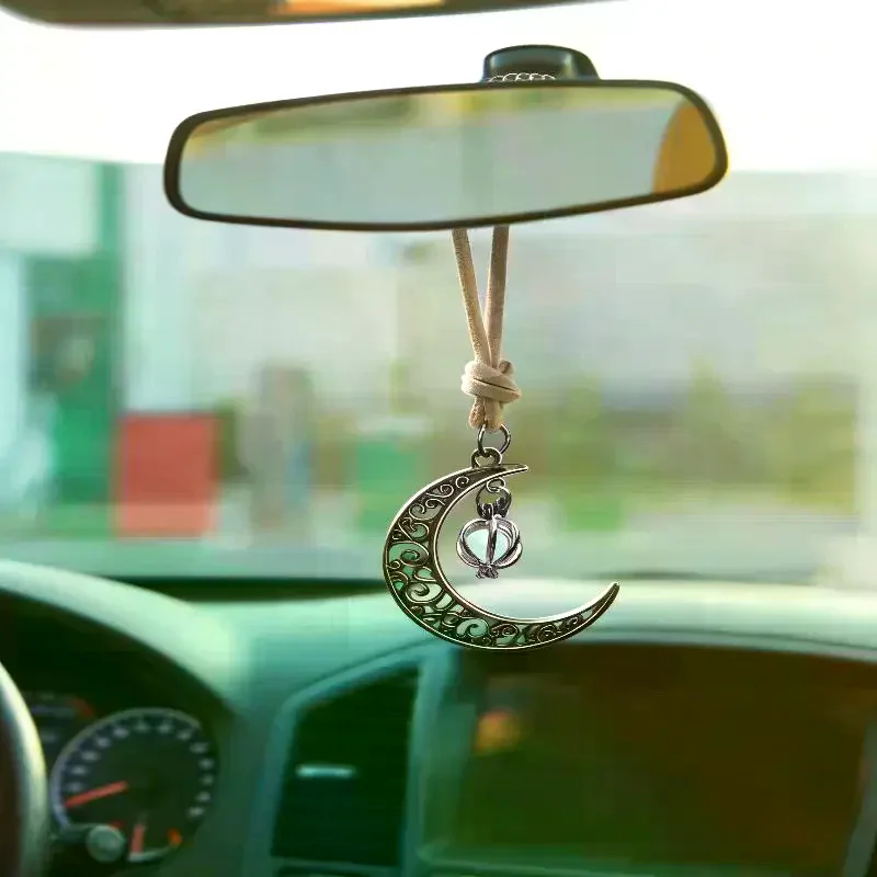 Moon Pendant Car Hanging Ornament – Hollow Crescent Design, Inlaid With Luminous Stone, Elegant Rearview Mirror Decor image 4