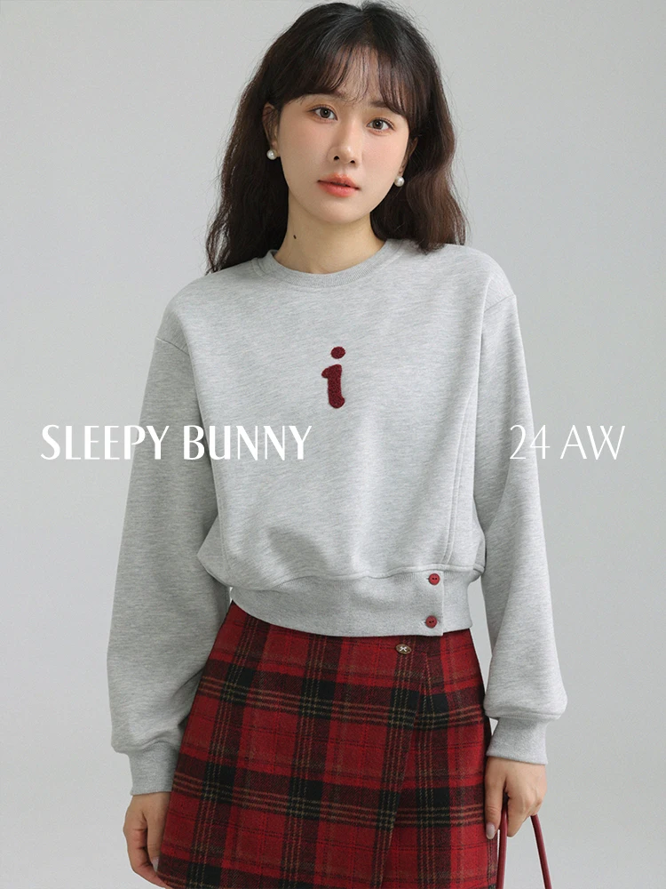 Casual Loose Comfy Embroidery Contrast Crewneck Sweatshirt Autumn Drop Shoulder Pullover Long Sleeve Oversized Lazy Women Top