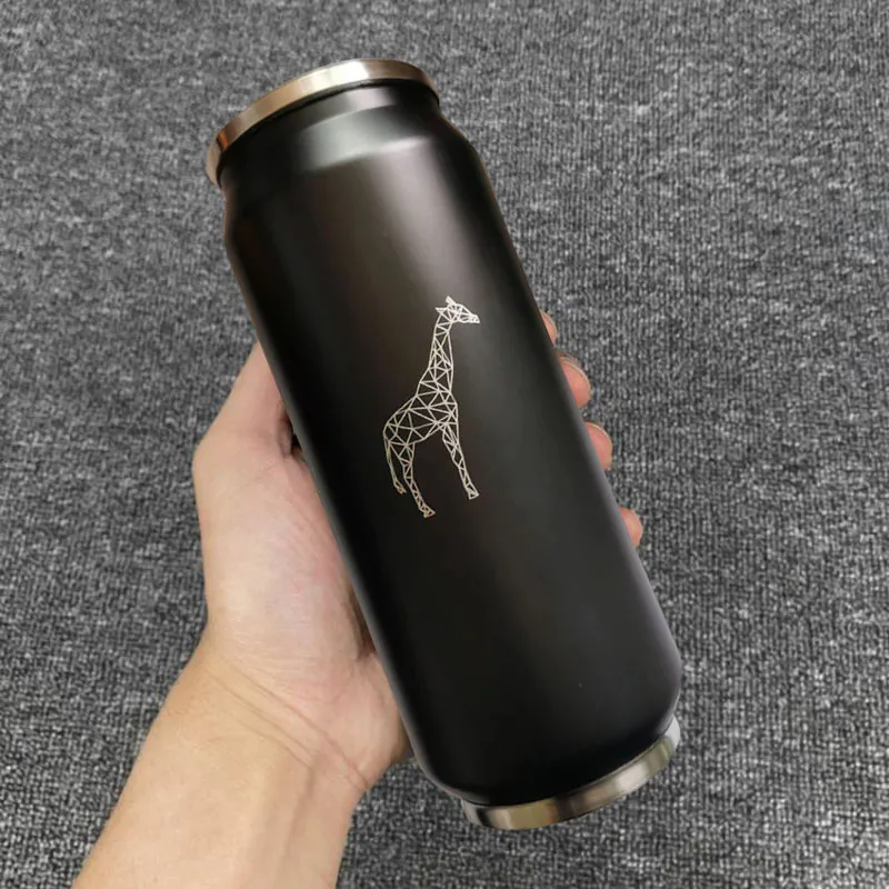 Animals Pattern Beverage Can Hot Insulation With Straw Thermos Garrafa Termica Stainless Steel Water Bottle 300/500ml