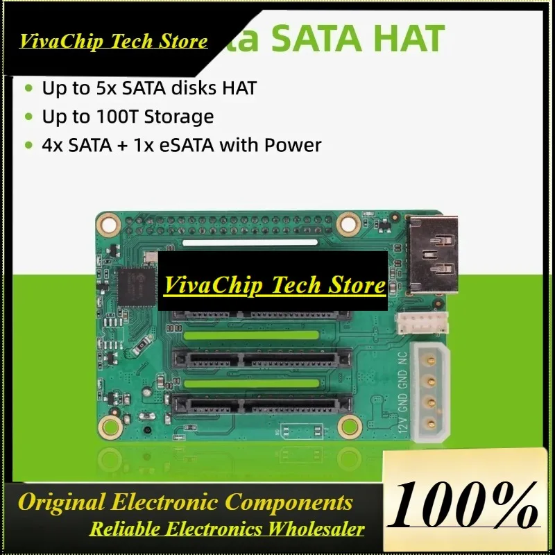 VoFSRaspberry Pi 5 NAS Expansion Penta SATA HAT Storage Solution Supports Up To 5x SATA Disks For SSD HDD RAID Server