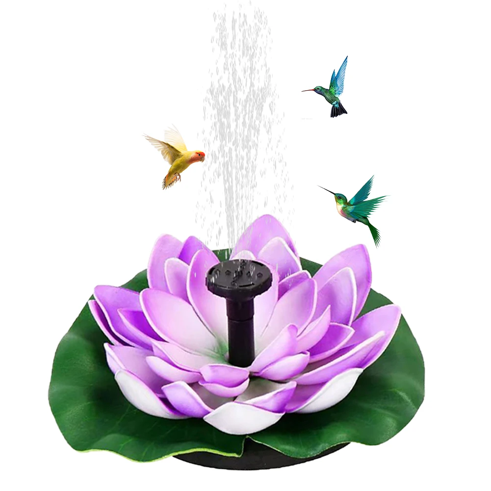 Lotus Solar Water Fountain Brushless Pump Floating Garden Fountain Artificial Lotus Flowers Fountain for Outdoor Bird Bath