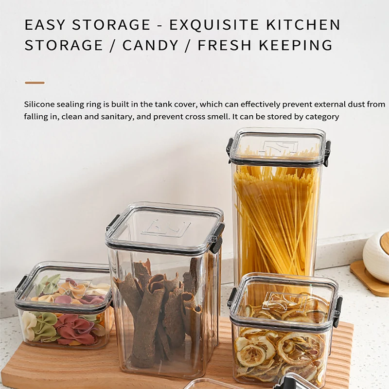 Clear Plastic Storage Jar with Airtight Seal Kitchen Snacks Cereals Beans Stackable Waterproof Moisture-proof Food Container