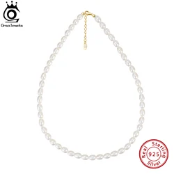 ORSA JEWELS 925 Sterling Silver Pearl Choker Necklace Handmade 5-6mm Handpicked Freashwater Pearl Chain for Women Jewelry GPN26
